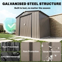 Outsunny 7 x 4ft Metal Garden Shed, Waterproof Outdoor Bike Storage Shed Galvanised with Vents, Foundation Kit, Apex Roof and Lockable Double Doors for Patio Lawn, Brown(m-4)