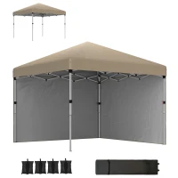 Outsunny 3 x 3 (M) Pop Up Gazebo, UPF 30+ with 2 Sidewalls, Leg Weight Bags and Wheeled Bag, Height Adjustable Party Tent Event Shelter for Garden, Patio, Khaki(m-1)