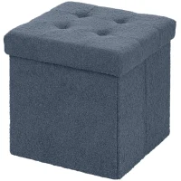 HOMCOM Foldable Sherpa Fleece Storage Ottoman - Blue(m-11)