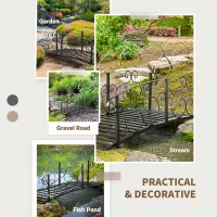 Outsunny 184cm Metal Arch Garden Garden Bridge, Safety Siderails, Arc Footbridge for Garden Creek, Stream, Pond, Black(m-6)