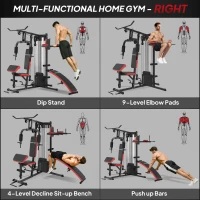 SPORTNOW Multi Gym Workout Station, Weight Machine with 65kg Weight Stack, Sit Up Bench, Push Up Stand, Dip Station(m-5)