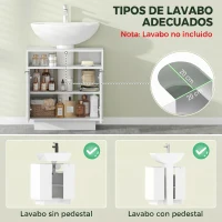 HOMCOM Mueble bajo Lavabo con 2 Puertas Acanaladas y Compartimento Abierto para Lavabo sin Pedestal 60x33x63 cm Blanco(m-4)