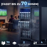 HOMCOM 70 L Getränkekühlschrank, Kühler für 70 Dosen mit Doppelglas-Tür, verstellbar Regal, LED-Beleuchtung Schwarz(m-4)