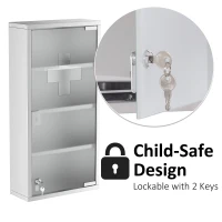 HOMCOM 4 Tier Wall Mounted Medicine Cabinet, Stainless Steel Floating Bathroom Storage Cabinet with Glass Lockable Door, Inner Shelves 60Hx30Wx12D(cm)(m-15)