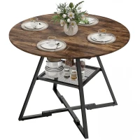 HOMCOM Tavolo da pranzo 4 posti, 100 cm rotondo, cucina industriale, ripiano portaoggetti, marrone rustico.(m-11)