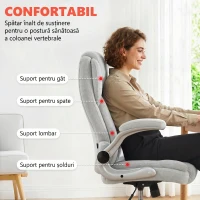 Scaun Ergonomic HOMCOM, Spătar Înalt, Tapițat în Catifea Imprimată, Cotiere Rabatabile, Alb Crem(m-4)