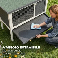 PawHut Conigliera da Esterno in Legno di Pino con Vassoio Estraibile, Tetto Apribile e Porta con Serratura, Grigio(m-6)