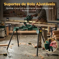HOMCOM Suporte para Serra de Meia-Esquadria Universal com Rolos Extensíveis 94-195 cm Ajustável e Dobrável Carga 150 kg Verde(m-5)