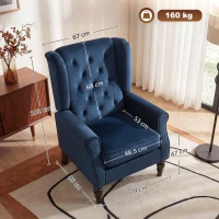 HOMCOM Sillón de salón capitoné con asiento amplio, patas de madera, estilo clásico, gran confort, 74x86x102cm, azul oscuro(m-3)