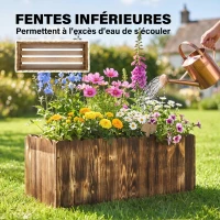 Outsunny Bac à fleurs jardinière rectangulaire avec fond extrémités supérieures lattes arrondies bois de sapin 80 x 33 x 30 cm(m-5)
