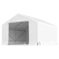 Outsunny Capanno da Giardino e Tenda Garage 3x3 m Impermeabile con Porta Avvolgibile, Metallo e PE, Bianco(m-1)