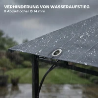 Outsunny Pavillon 3,2x3,2 m Stabil Winterfest Gartenpavillon mit ausziehbaren Dachüberstand, Doppeldach Dunkelgrau(m-8)