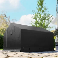 Outsunny Abri de jardin tente de stockage imperméable abri moto porte enroulable fermeture éclair, 300 x 300 x 210 cm, gris foncé(m-9)