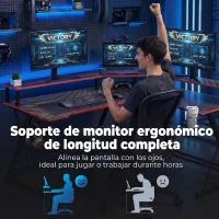 HOMCOM Escritorio Esquinero con Enchufes en Forma de L 128x128 cm con Soporte para Monitor Gancho y Portavasos Negro(m-6)