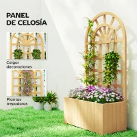 Outsunny Jardinera con Enrejado de Madera con Drenaje para Cultivos Verduras Flores Hierbas 60x30x120 cm Natural(m-4)