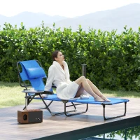 Outsunny Sdraio da Giardino Pieghevole con Schienale Regolabile, Cuscino e Foro per Viso, Blu Scuro(m-2)