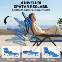 Outsunny Șezlong de Grădină Pliabil cu Spătar Reglabil, Pernă și Orificiu pentru Față, Albastru Închis(m-5)
