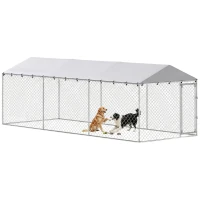 PawHut Recinto para Perros de Exterior con Malla Galvanizada y Cerradura, en Acero y Tejido Oxford, 6x2,3x2 m, Plata(m-6)