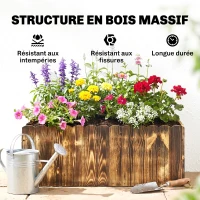 Outsunny Bac à fleurs jardinière rectangulaire avec fond extrémités supérieures lattes arrondies bois de sapin 80 x 33 x 30 cm(m-6)