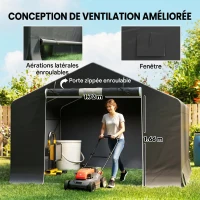 Outsunny Abri de jardin tente de stockage imperméable abri moto porte enroulable fermeture éclair, 300 x 300 x 210 cm, gris foncé(m-6)