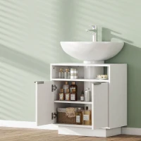 HOMCOM Mueble bajo Lavabo con 2 Puertas Acanaladas y Compartimento Abierto para Lavabo sin Pedestal 60x33x63 cm Blanco(m-6)