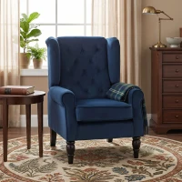 HOMCOM Sillón de salón capitoné con asiento amplio, patas de madera, estilo clásico, gran confort, 74x86x102cm, azul oscuro(m-6)