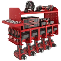 Outsunny Organizador de Ferramentas de Jardim Prateleira de Armazenamento de Parede de 2 Níveis para Garagem com Bandeja e Ganchos(m-10)