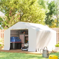 Outsunny Capanno da Giardino e Tenda Garage 3x3 m Impermeabile con Porta Avvolgibile, Metallo e PE, Bianco(m-2)