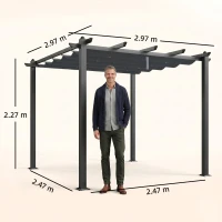 Outsunny Pergola Gazebo 3x3 m con 8 Fori di Drenaggio, in Alluminio, Metallo e Poliestere, Grigio Scuro(m-3)