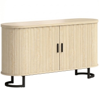 HOMCOM Sideboard, ovales Aufbewahrungsmöbel mit 2 Schiebetüren und verstellbaren Regalen, 140x40x75 cm, Naturholz