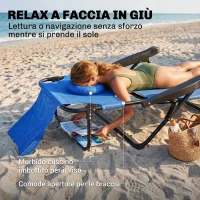 Outsunny Sdraio da Giardino Pieghevole con Schienale Regolabile, Cuscino e Foro per Viso, Blu Scuro(m-4)