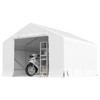 Outsunny Capanno da Giardino e Tenda Garage 3x3 m Impermeabile con Porta Avvolgibile, Metallo e PE, Bianco(m-11)