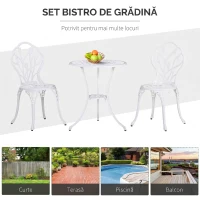Outsunny Set de Grădină 3 Piese din Aluminiu cu 2 Scaune 42,5x47,5x89 cm și Masă Rotundă Ø60x67 cm, Alb(m-7)