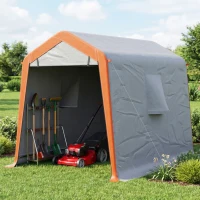 Outsunny Tenda Garagem Portátil 2,4x1,8 m para Carro Impermeável com Porta Zipada e Enrolável, Janelas UPF30+ Cinzento Claro(m-9)