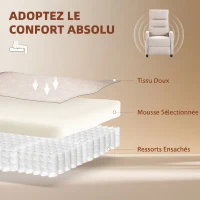 HOMCOM Fauteuil de massage inclinable fauteuil de relaxation en chenille avec repose-pieds poche latérale télécommande crème(m-6)