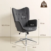 HOMCOM Fotoliu de Salon Rotativ cu Mânere, din Catifea, cu Funcție de Legănare și Înălțime Reglabilă, Gri Închis(m-3)
