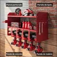 Outsunny Organizador de Ferramentas de Jardim Prateleira de Armazenamento de Parede de 2 Níveis para Garagem com Bandeja e Ganchos(m-7)