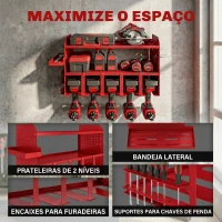 Outsunny Organizador de Ferramentas de Jardim Prateleira de Armazenamento de Parede de 2 Níveis para Garagem com Bandeja e Ganchos(m-4)