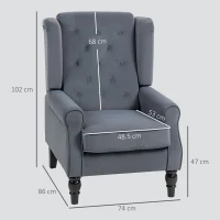 HOMCOM Fotoliu elegant cu urechi, gros căptușit, husă detașabilă, 74 x 86 x 102 cm, Gri(m-3)