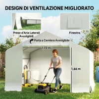 Outsunny Capanno da Giardino e Tenda Garage 3x3 m Impermeabile con Porta Avvolgibile, Metallo e PE, Bianco(m-6)