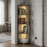 HOMCOM Estantería de 5 niveles de esquina con iluminación LED para salón, dormitorio, oficina, Marrón rústico(m-2)