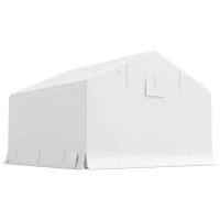 Outsunny Capanno da Giardino e Tenda Garage 3x3 m Impermeabile con Porta Avvolgibile, Metallo e PE, Bianco(m-10)