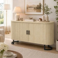 HOMCOM Aparador de sala, móvel de armazenamento oval com 2 portas deslizantes e prateleiras ajustáveis, 140x40x75cm, madeira natural(m-6)
