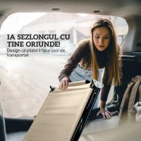 Outsunny Șezlong Pliabil cu Orificiu pentru Față Căptușit și Spătar Rabatabil, Bej(m-8)