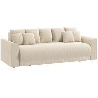 Homcom Sofá Cama 190X150 cm Sofá de 3 Plazas con Función Cama, Cojines, Almacenamiento, Acabado de Pana para Salón, Beige(m-1)
