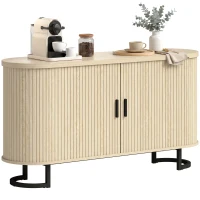 HOMCOM Credenza da Soggiorno, Mobile Contenitore Ovale con 2 Porte Scorrevoli e Ripiani Regolabili, 140x40x75 cm, Legno Naturale(m-8)