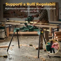 HOMCOM Supporto per Troncatrice con Bracci Regolabili, Gambe Pieghevoli, Altezza Regolabile, Capacità 150 kg, Verde(m-5)