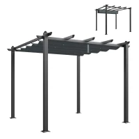 Outsunny Pergola Gazebo 3x3 m con 8 Fori di Drenaggio, in Alluminio, Metallo e Poliestere, Grigio Scuro(m-11)
