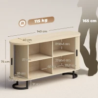 HOMCOM Bufet living, mobilier de depozitare oval cu 2 uși glisante și polițe reglabile, 140x40x75cm, lemn natural(m-3)