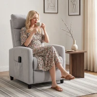 HOMCOM Sillón de Masaje Reclinable con Reposapiés 2 Zonas de Masaje Respaldo Alto Bolsillos Tapizado en Chenilla Gris(m-8)
